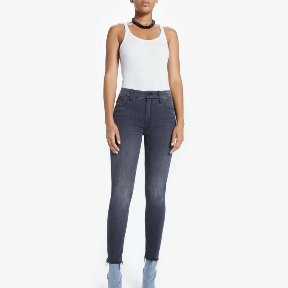 MOTHER High Waisted Looker Ankle Fray Lighting Up Lanterns Wash Jeans 25